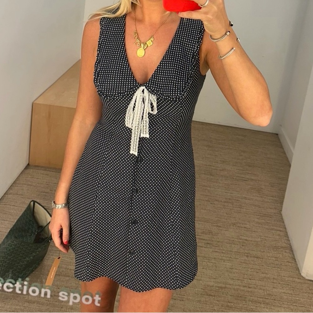 Reformation Navy Polka Dot Mini Dress